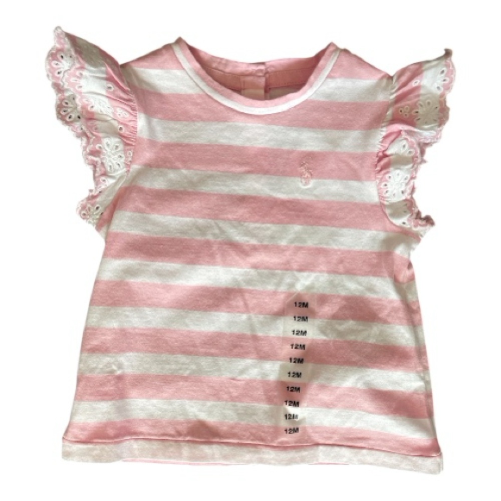 #217, Ralph Lauren Pink and White Striped Tee, size 12 mo